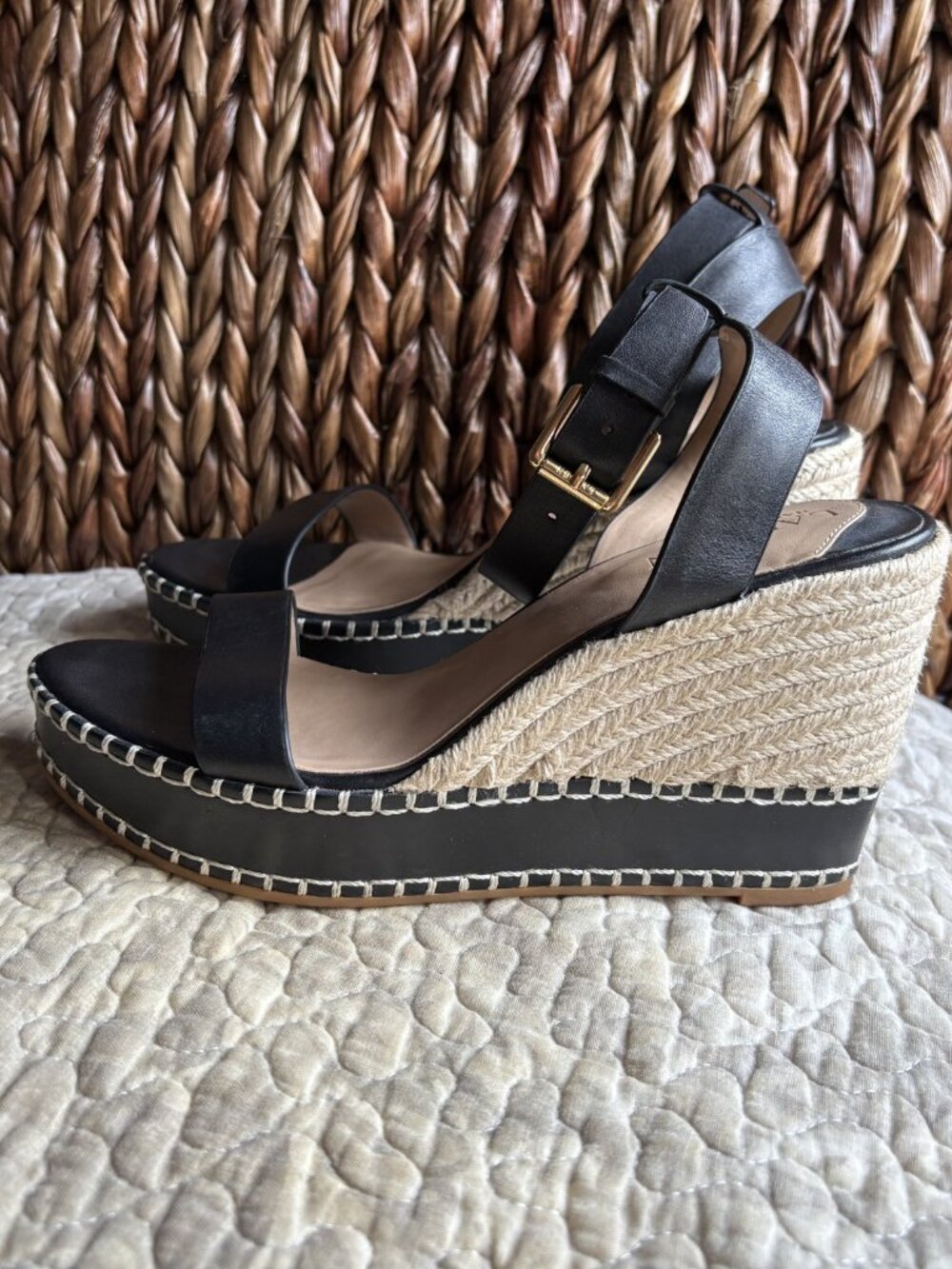 Lauren Ralph Lauren Hilarie Wedge Sandals Open Toe Black - Picture 5 of 9